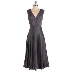 Ivy + Blue Grey V-Neck Silk Midi Dress